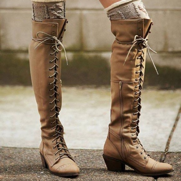 FSJ Shoes - FSJ Sexy Chunky Heel Lace Up Knee High Boots